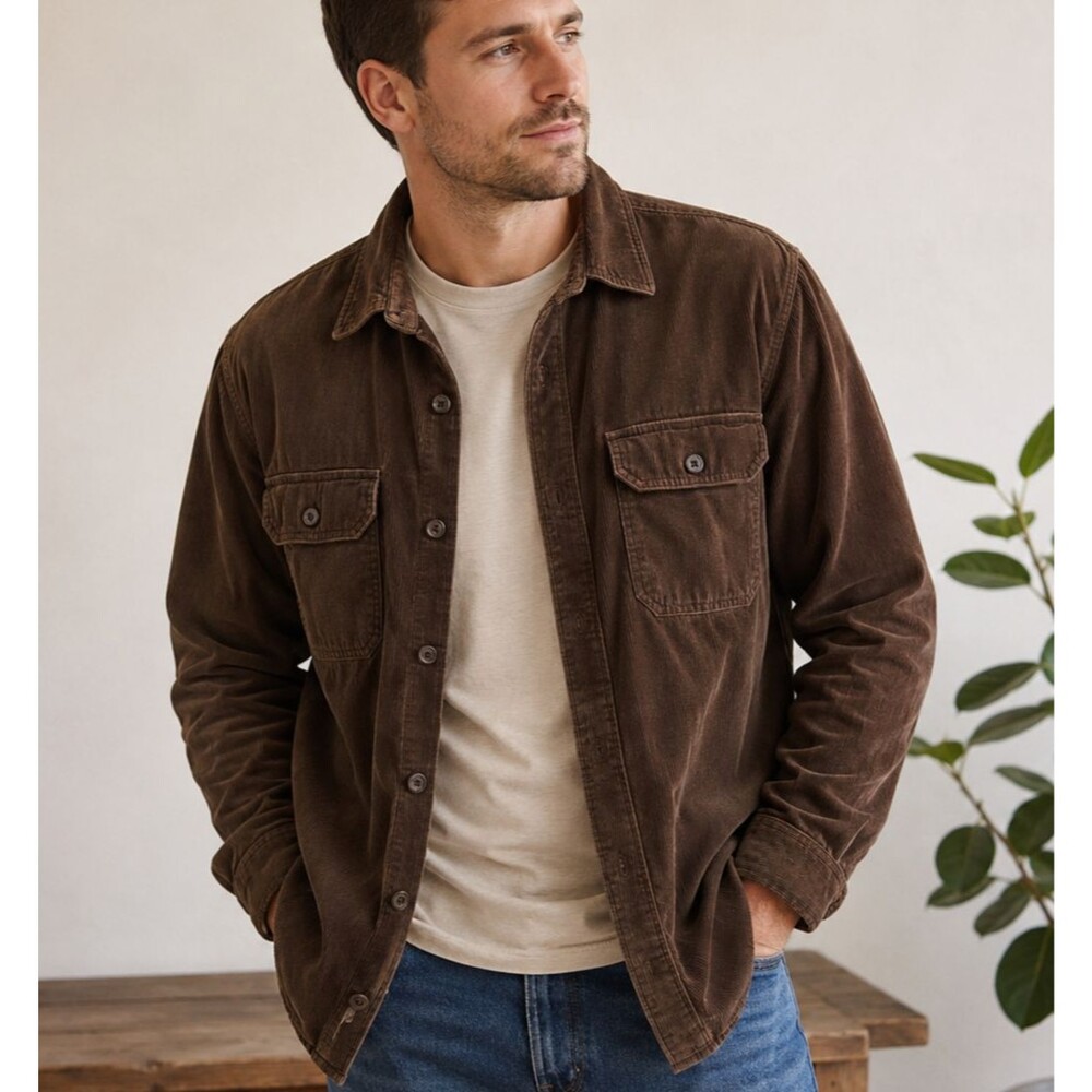 Chaps Denim Men’s Medium Brown Corduroy Fleece Lined Shirt Jacket Plaid Workwear